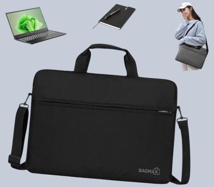 Сумка для ноутбука Bagmax 14.1" плоская черная на ремне с карманом  S719-2 фото
